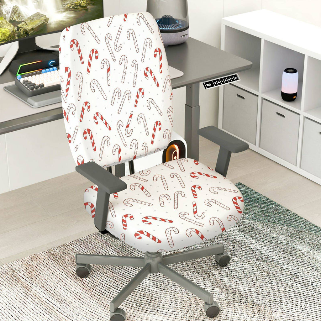 2-Piece Christmas Candy Cane Festive Holiday Printed  Computer Chair Cover Set, Seat and Backrest