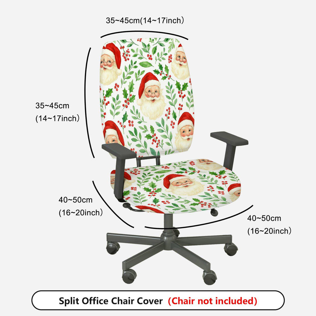 2-Piece Christmas Santa Claus Holly Berry Festive Decoration  Computer Chair Cover Set, Seat and Backrest