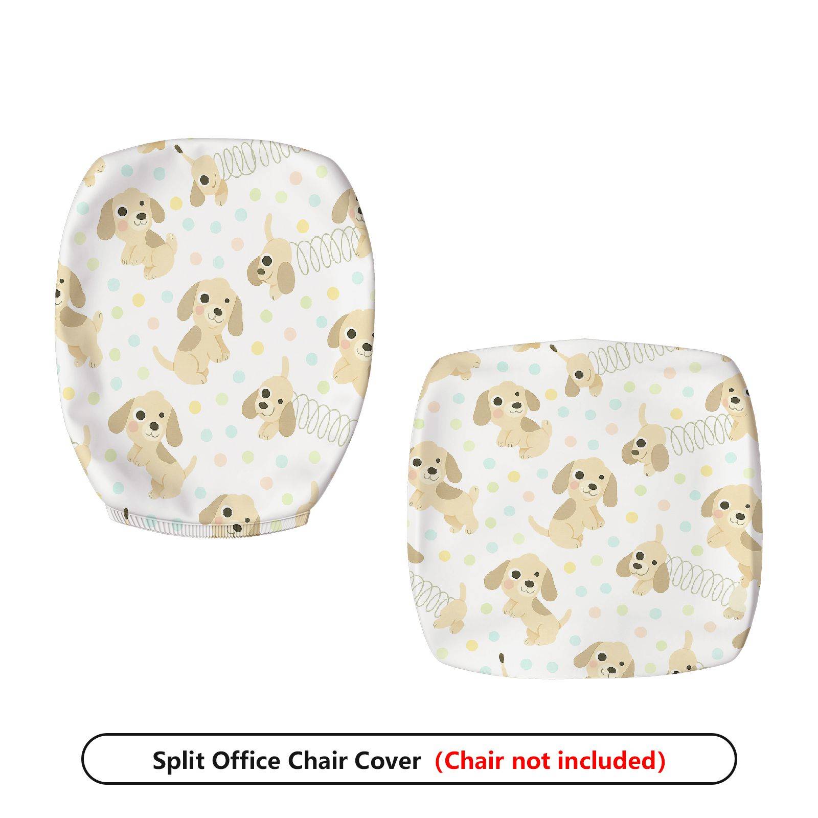 2-Piece Cute Dog Pattern Dotted Puppy Decorative  Computer Chair Cover Set, Seat and Backrest