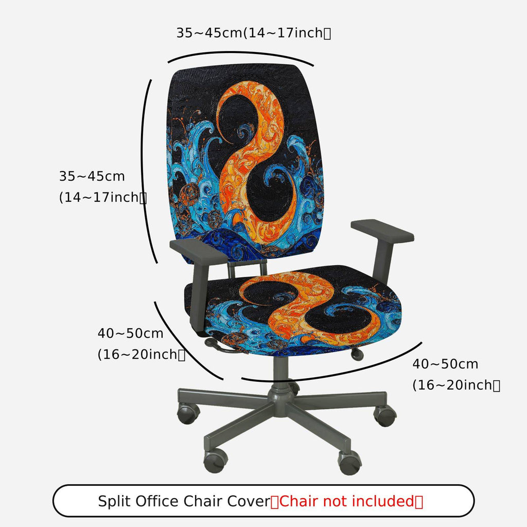 2-Piece Abstract Artistic Vibrant Swirl Water Wave  Computer Chair Cover Set, Seat and Backrest