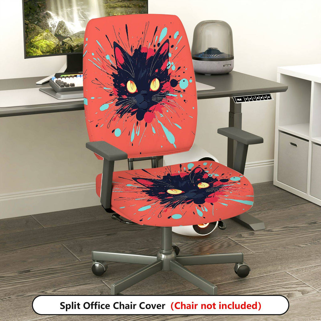 2-Piece Cat Splatter Art Abstract Colorful Halloween  Computer Chair Cover Set, Seat and Backrest