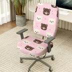 2-Piece Cute Bear Pink Fun Sweet Home  Computer Chair Cover Set, Seat and Backrest