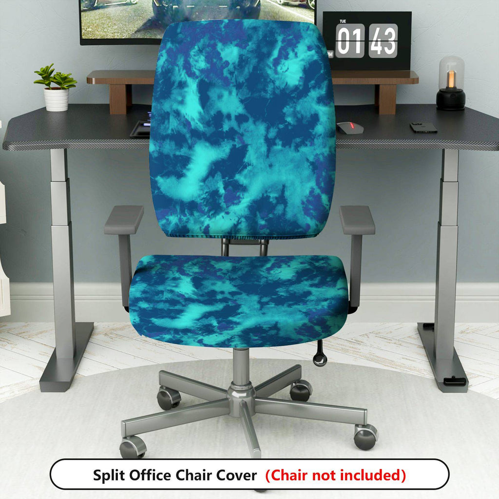 2-Piece Abstract Pattern Tie-dye Blue  Computer Chair Cover Set, Seat and Backrest