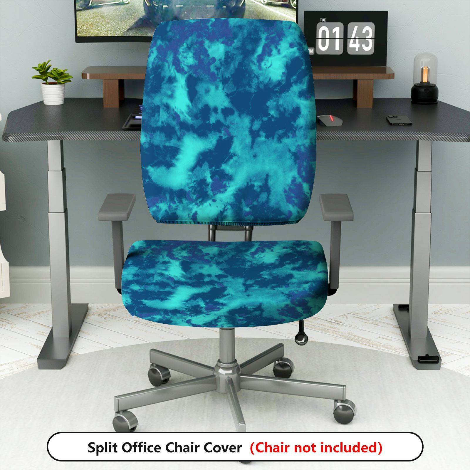 2-Piece Abstract Pattern Tie-dye Blue  Computer Chair Cover Set, Seat and Backrest