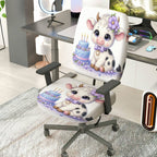 2-Piece Cow Birthday Celebration Cute Decorative  Computer Chair Cover Set, Seat and Backrest