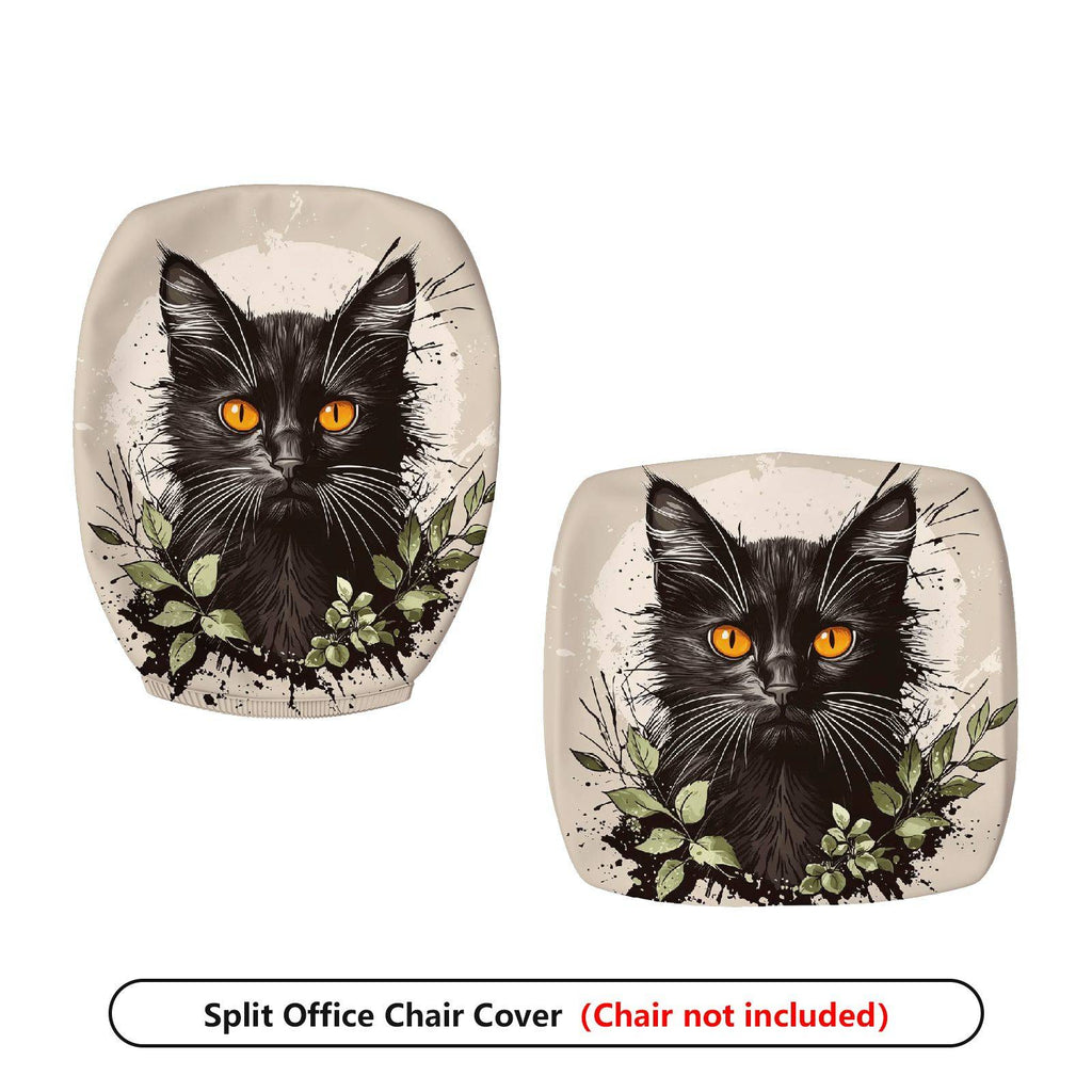 2-Piece Black Cat Floral Animal Pattern  Computer Chair Cover Set, Seat and Backrest