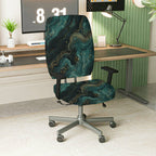 2-Piece Abstract Marble Gold Green Swirl Hypnotic  Computer Chair Cover Set, Seat and Backrest