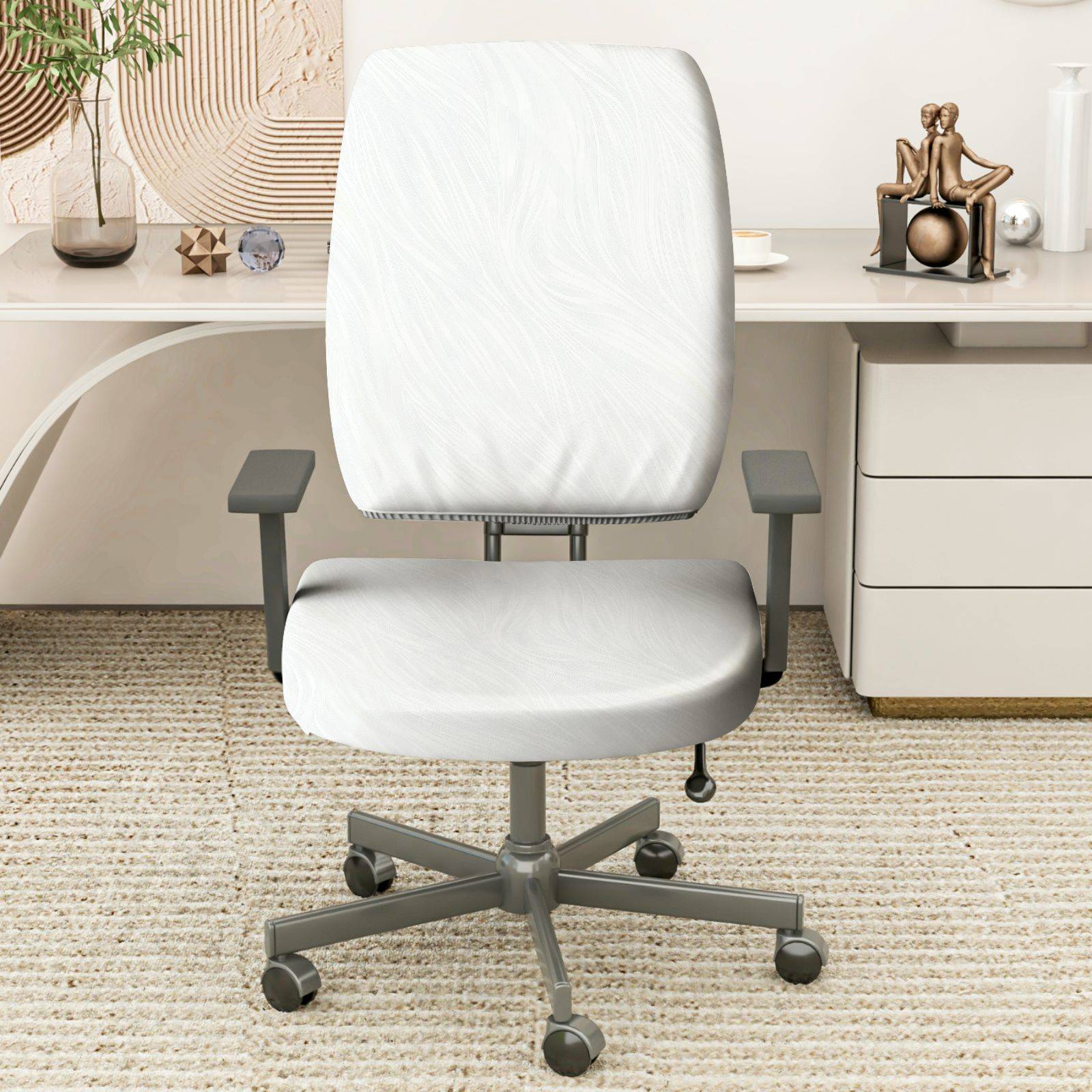 2-Piece Modern Minimalist Stylish White Elegant  Computer Chair Cover Set, Seat and Backrest