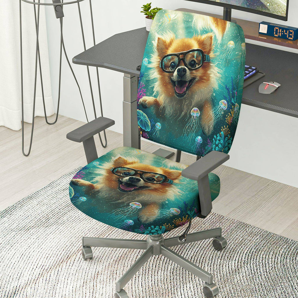 2-Piece Fun Ocean Animal Dog Glasses  Computer Chair Cover Set, Seat and Backrest