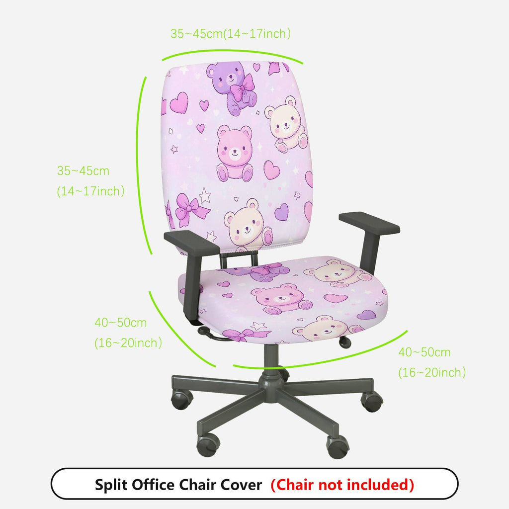 2-Piece Cute Teddy Bear Pink Hearts Stars Bow  Computer Chair Cover Set, Seat and Backrest