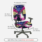 2-Piece Cat Night Street Black White Moonlight  Computer Chair Cover Set, Seat and Backrest