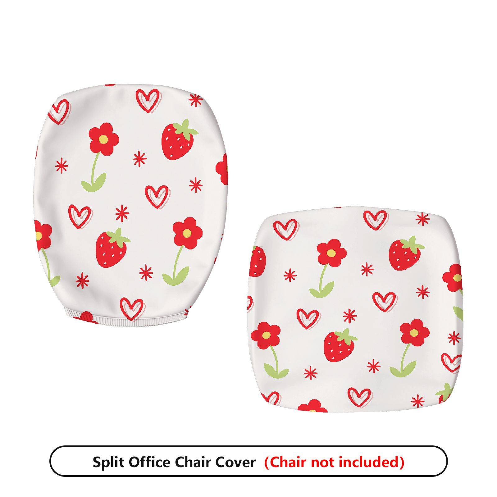 2-Piece Strawberry Flower Heart Pattern  Computer Chair Cover Set, Seat and Backrest