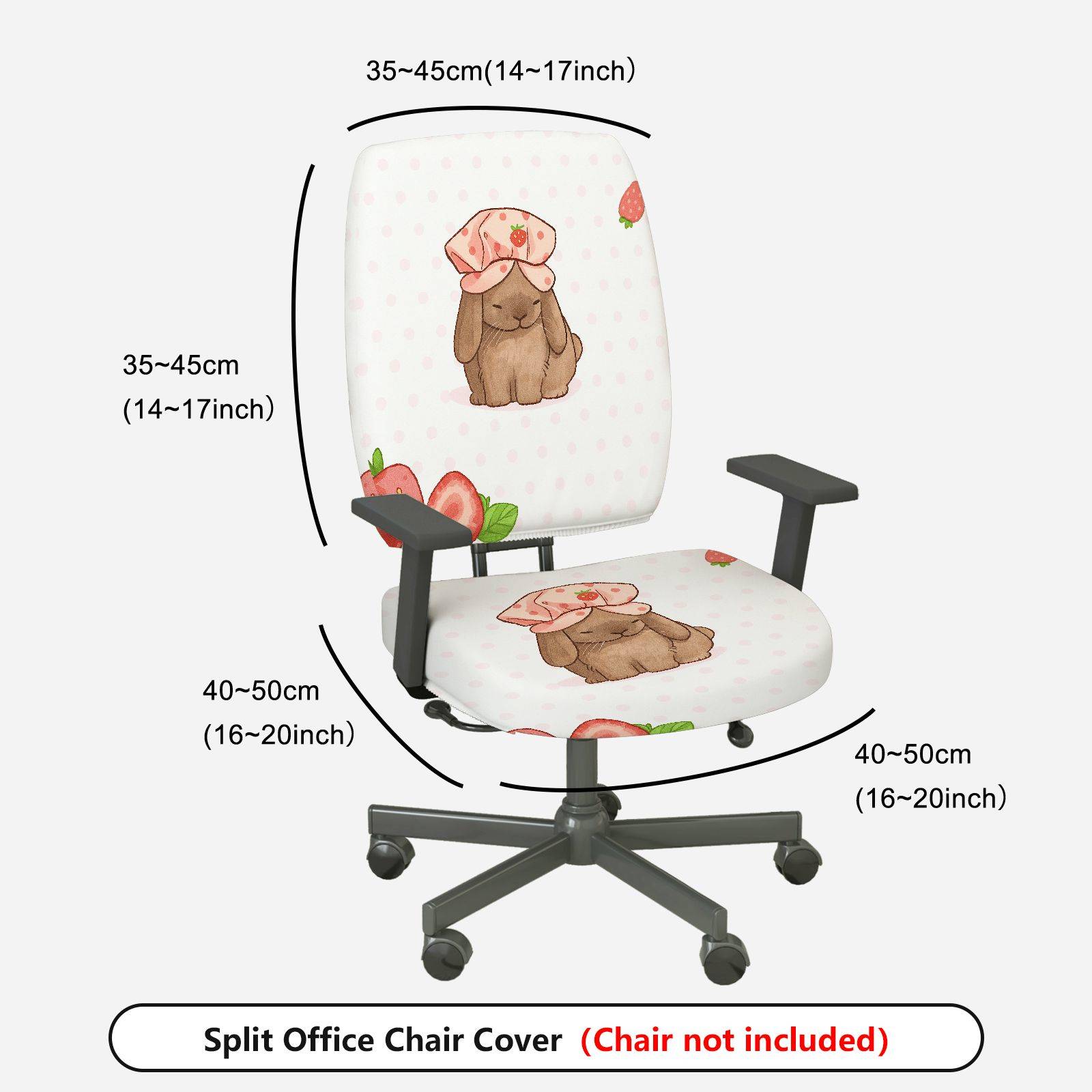 2-Piece Cute Bunny Strawberry Pink Polka Dot  Computer Chair Cover Set, Seat and Backrest