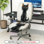 2-Piece Cute Cat Graphic Black Kitten Print Artistic Design  Computer Chair Cover Set, Seat and Backrest