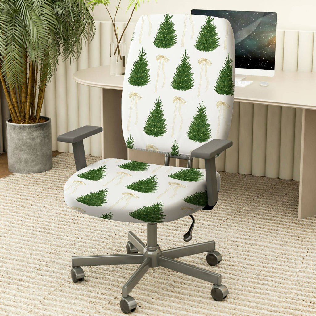 2-Piece Christmas Tree Bow Festive Holiday Decoration  Computer Chair Cover Set, Seat and Backrest