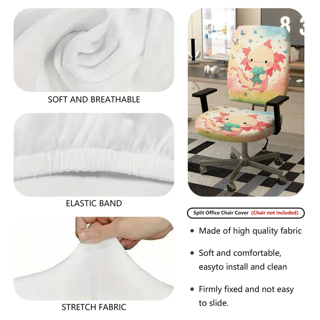 2-Piece Cute Axolotl Clover Flowers Butterflies  Computer Chair Cover Set, Seat and Backrest