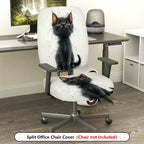 2-Piece Cute Cat Graphic Black Kitten Print Artistic Design  Computer Chair Cover Set, Seat and Backrest