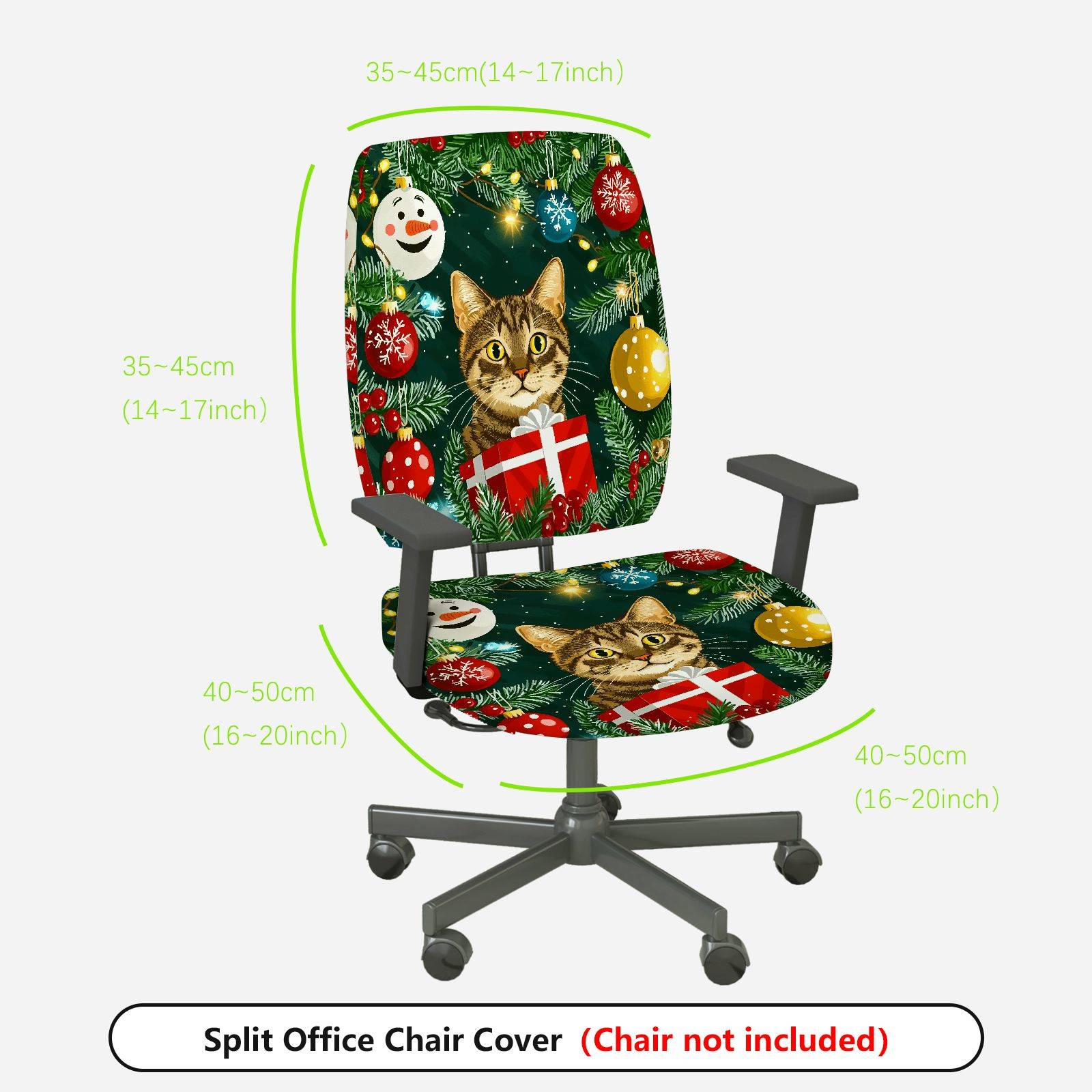 2-Piece Christmas Cat Gift Ornament Tree Festive  Computer Chair Cover Set, Seat and Backrest