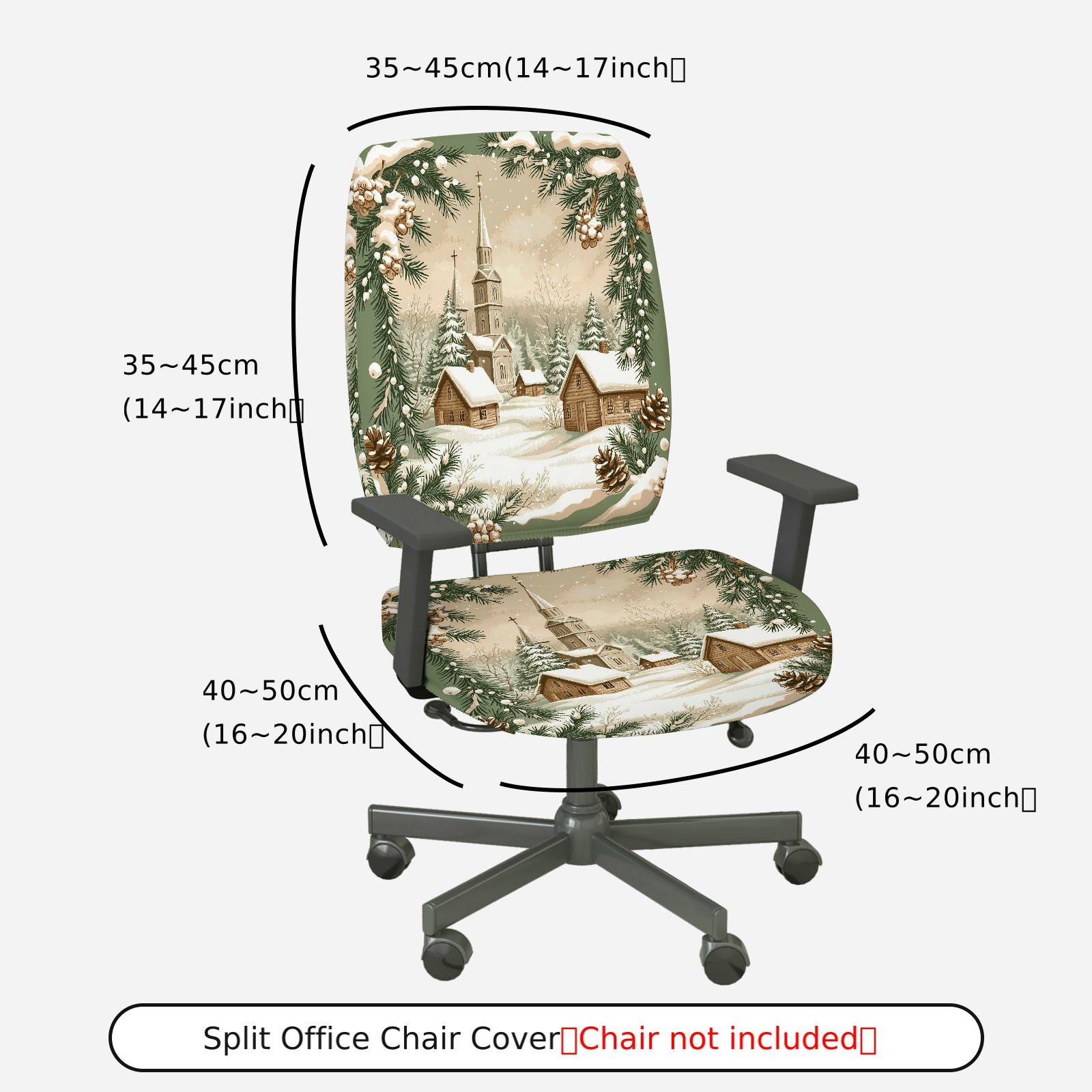 2-Piece Christmas Winter Cottage Pine Snow  Computer Chair Cover Set, Seat and Backrest