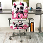 2-Piece Cute Panda Love Pink Floral Butterfly Pattern  Computer Chair Cover Set, Seat and Backrest