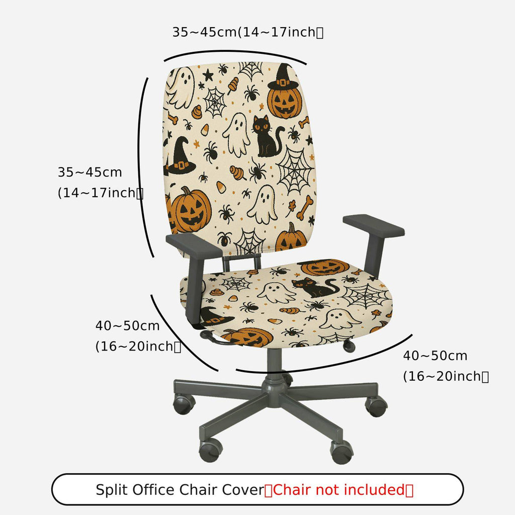 2-Piece Halloween Ghost Pumpkin Cat Spider Web  Computer Chair Cover Set, Seat and Backrest