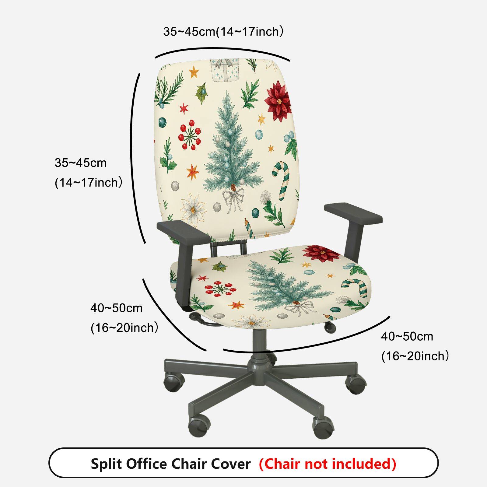 2-Piece Christmas Holiday Festive Winter Pine Snowflake  Computer Chair Cover Set, Seat and Backrest