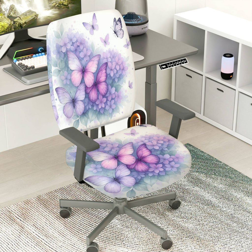 2-Piece Butterfly Floral Pastel Elegant Delicate  Computer Chair Cover Set, Seat and Backrest