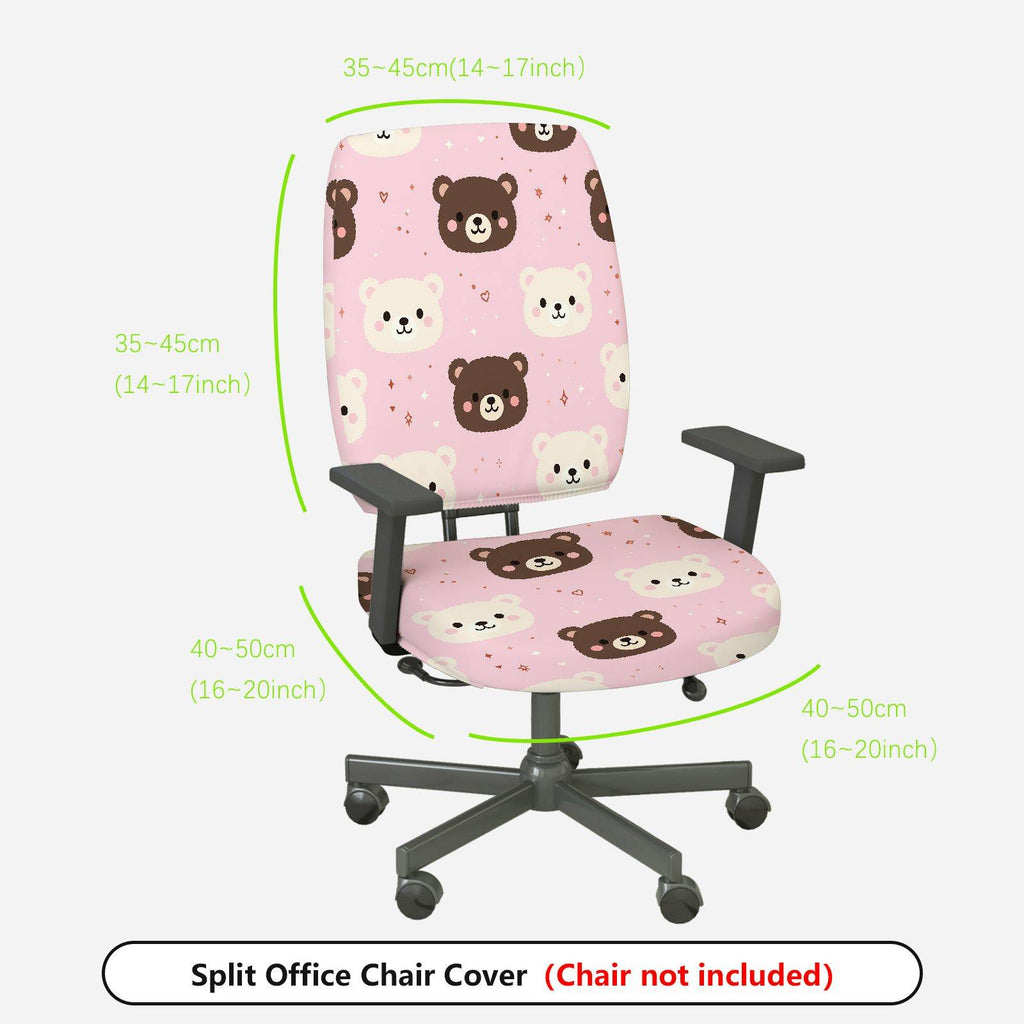 2-Piece Cute Bear Pink Fun Sweet Home  Computer Chair Cover Set, Seat and Backrest