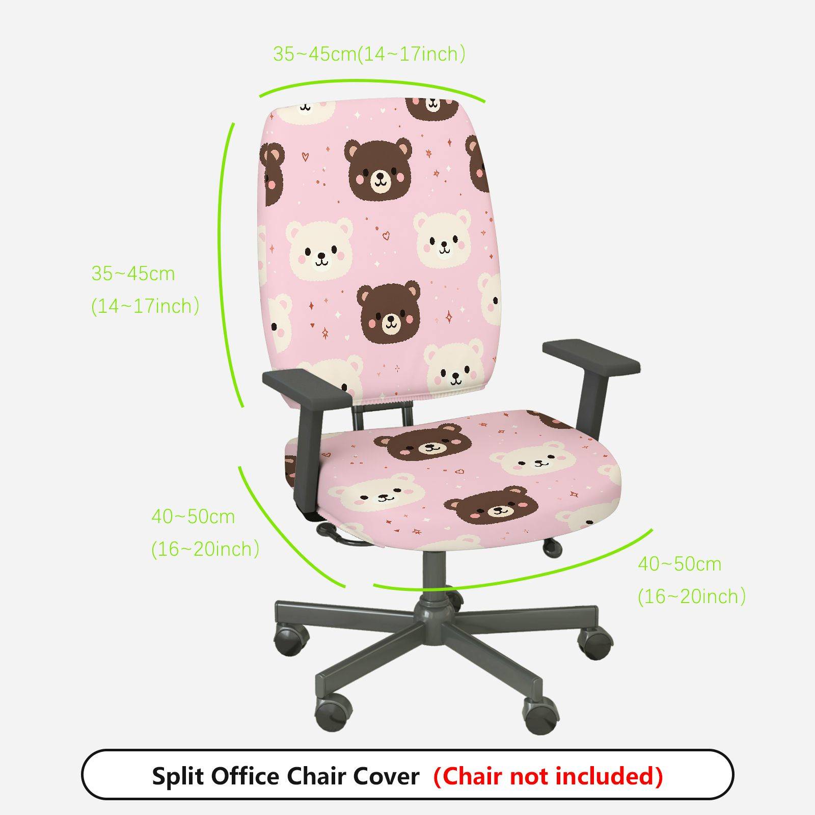 2-Piece Cute Bear Pink Fun Sweet Home  Computer Chair Cover Set, Seat and Backrest