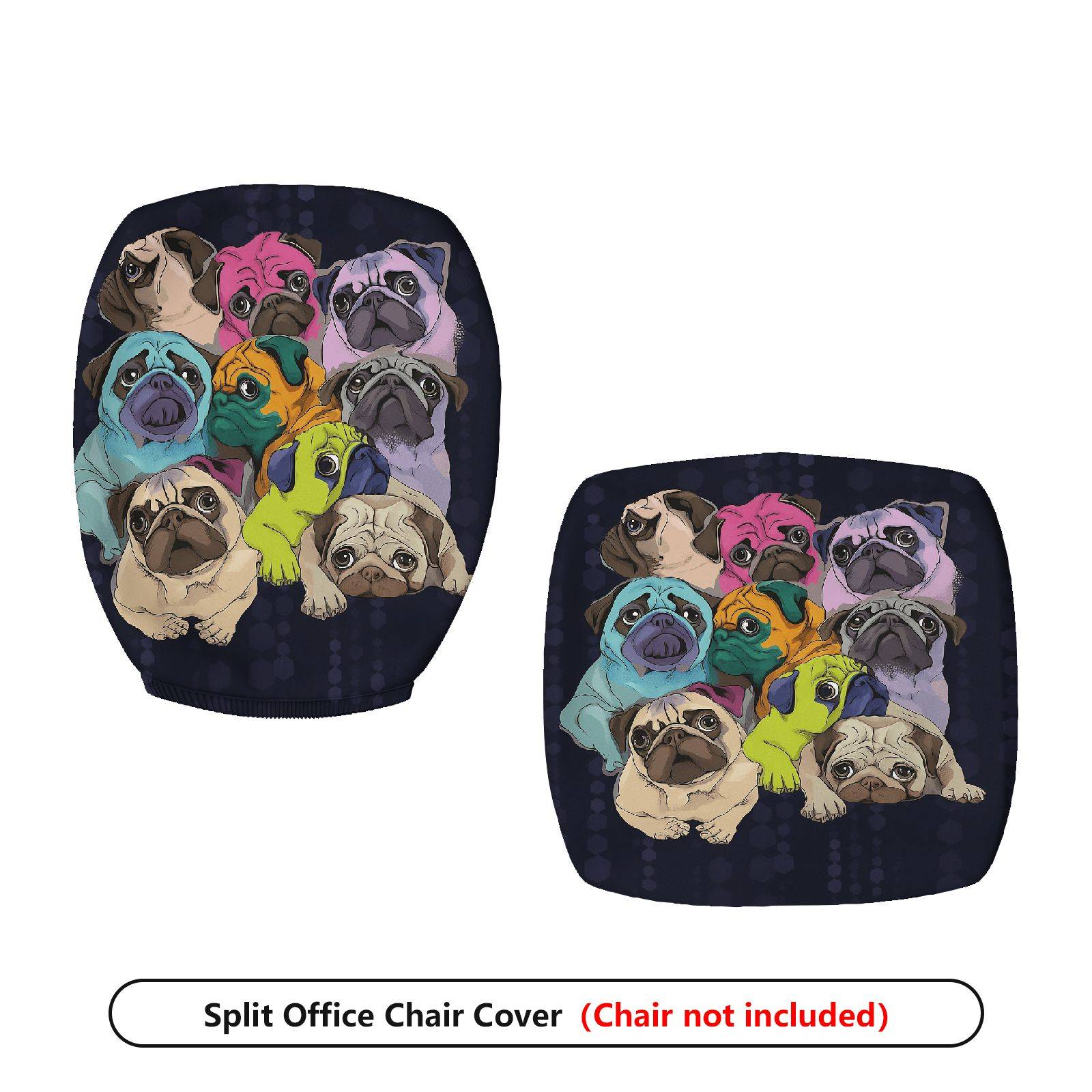 2-Piece Colorful Cute Dog Pattern Stylish Creative Fun  Computer Chair Cover Set, Seat and Backrest