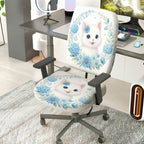 2-Piece Cute Floral Cat Pattern Printed  Computer Chair Cover Set, Seat and Backrest