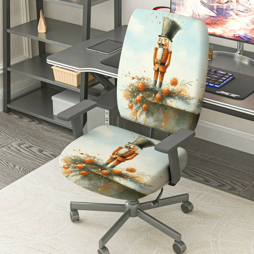 2-Piece Nutcracker Christmas Holiday Festive Decorative  Computer Chair Cover Set, Seat and Backrest