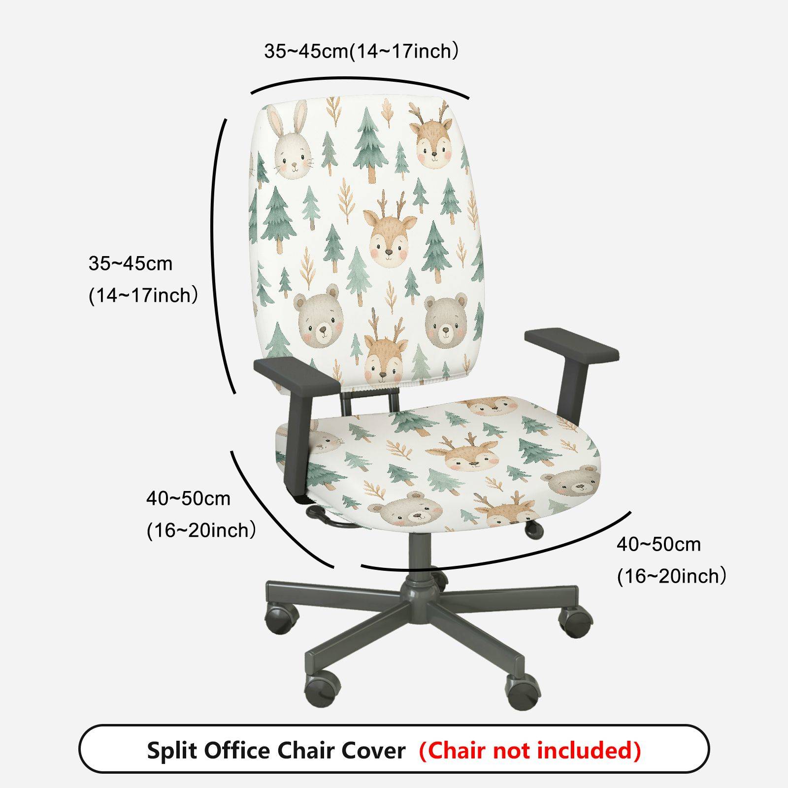 2-Piece Deer Bear Tree Cute Animal Forest  Computer Chair Cover Set, Seat and Backrest