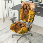 2-Piece Dog Sunflower Nature Joyful Happy  Computer Chair Cover Set, Seat and Backrest