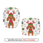 2-Piece Christmas Dog Reindeer Snowflake Gift  Computer Chair Cover Set, Seat and Backrest