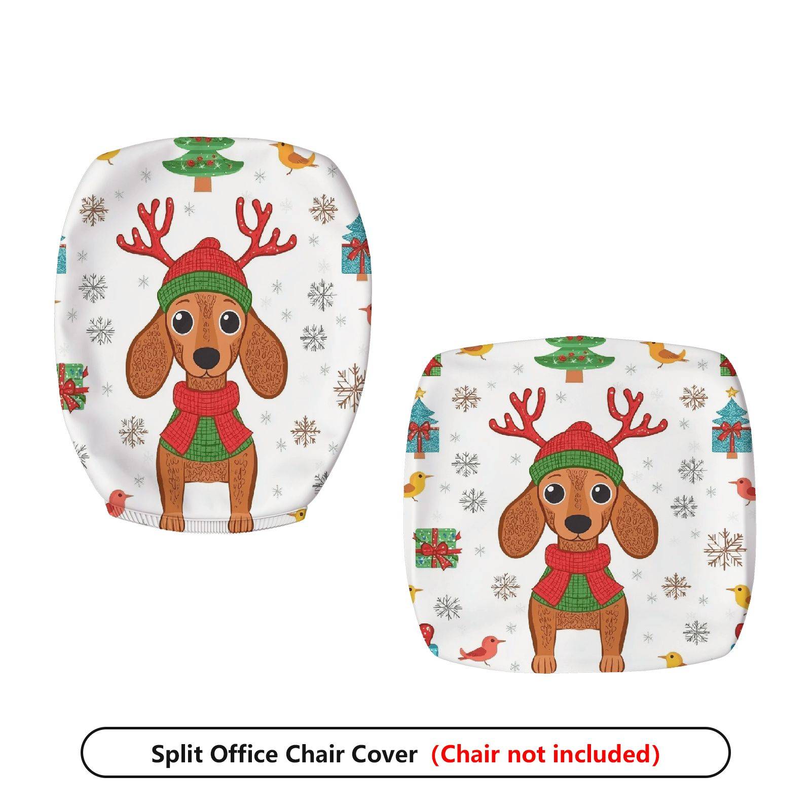 2-Piece Christmas Dog Reindeer Snowflake Gift  Computer Chair Cover Set, Seat and Backrest