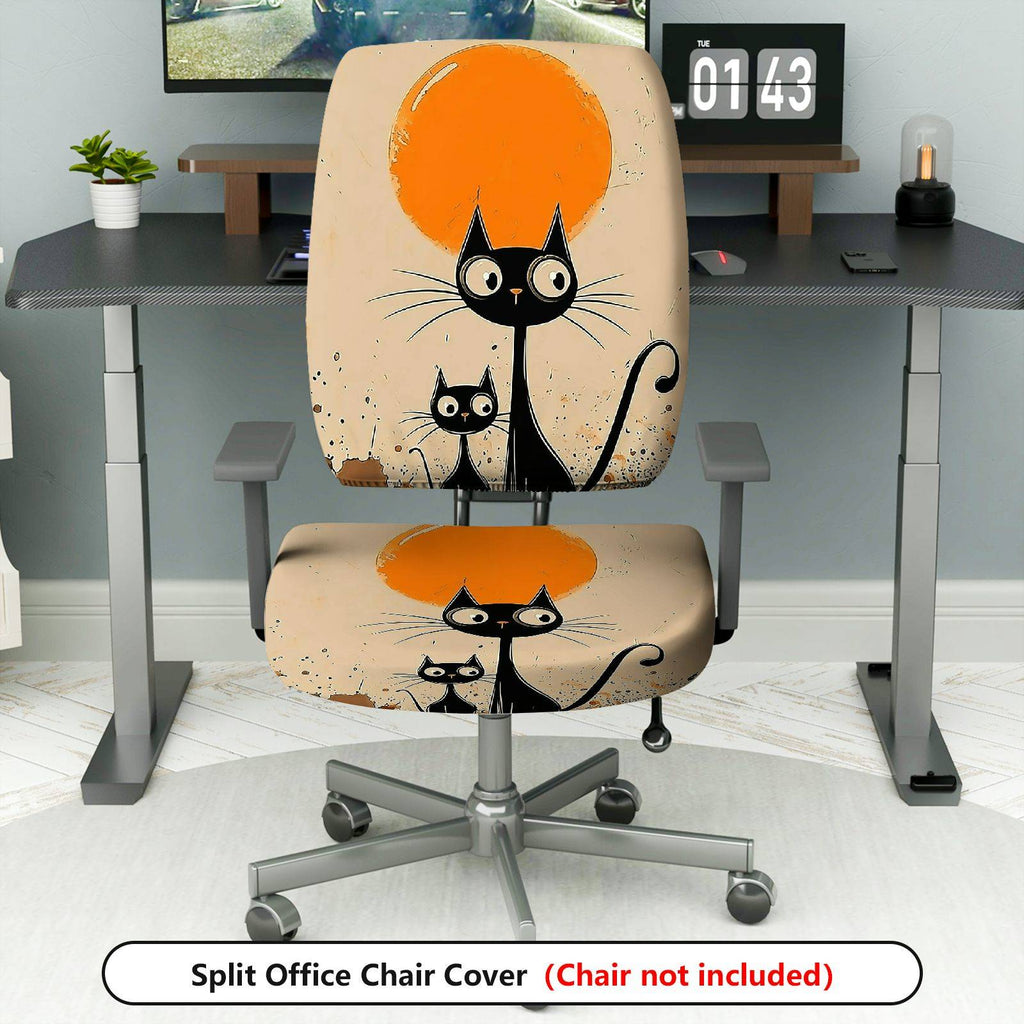 2-Piece Black Cat Moon Minimalist Art Fun Halloween  Computer Chair Cover Set, Seat and Backrest
