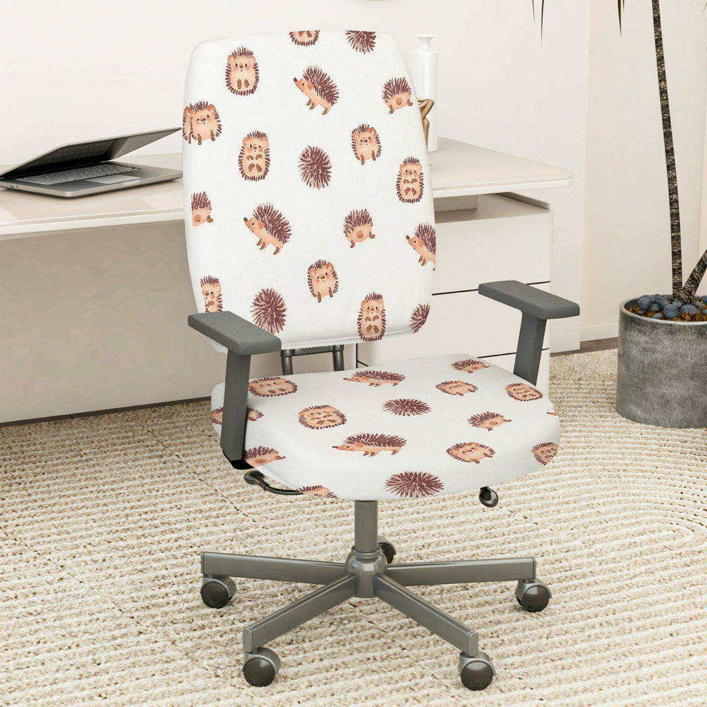2-Piece Hedgehog Animal Pattern Cute Fun Whimsical  Computer Chair Cover Set, Seat and Backrest