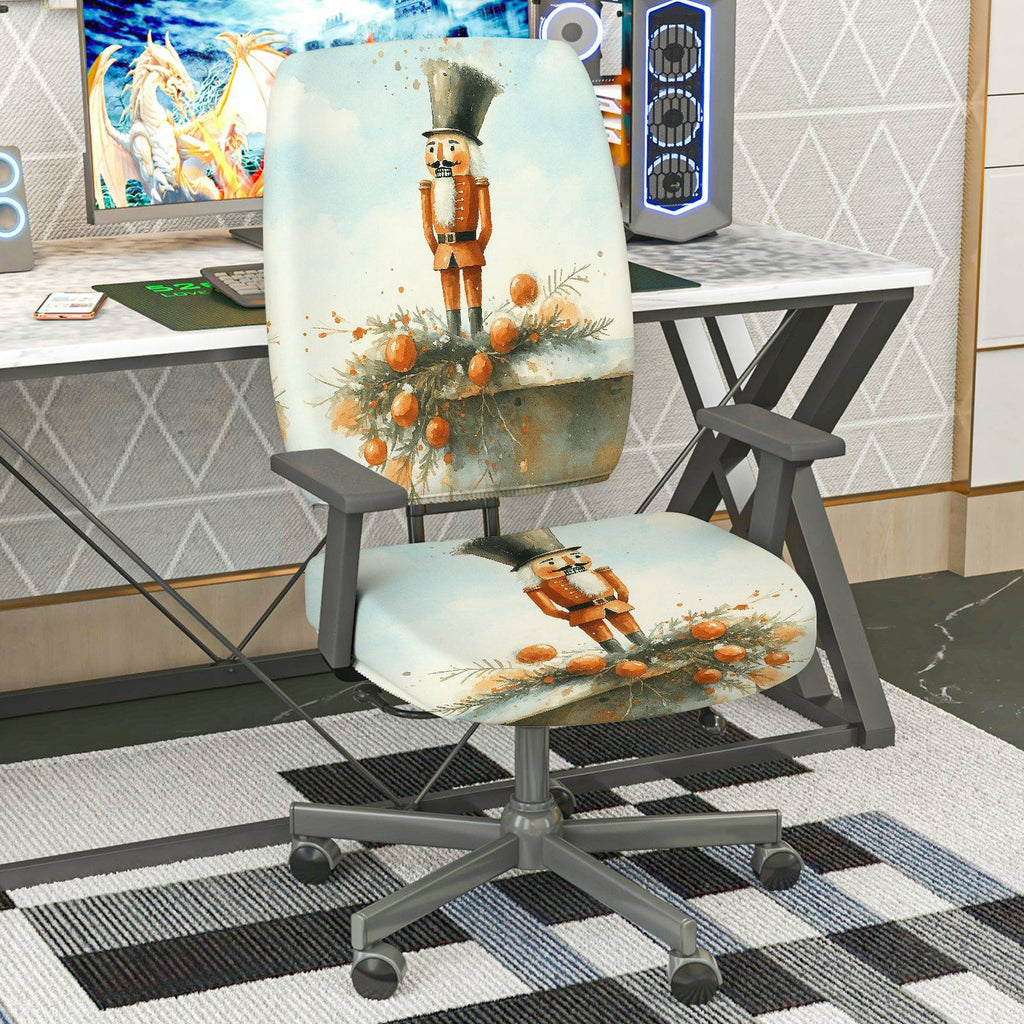 2-Piece Nutcracker Christmas Holiday Festive Decorative  Computer Chair Cover Set, Seat and Backrest