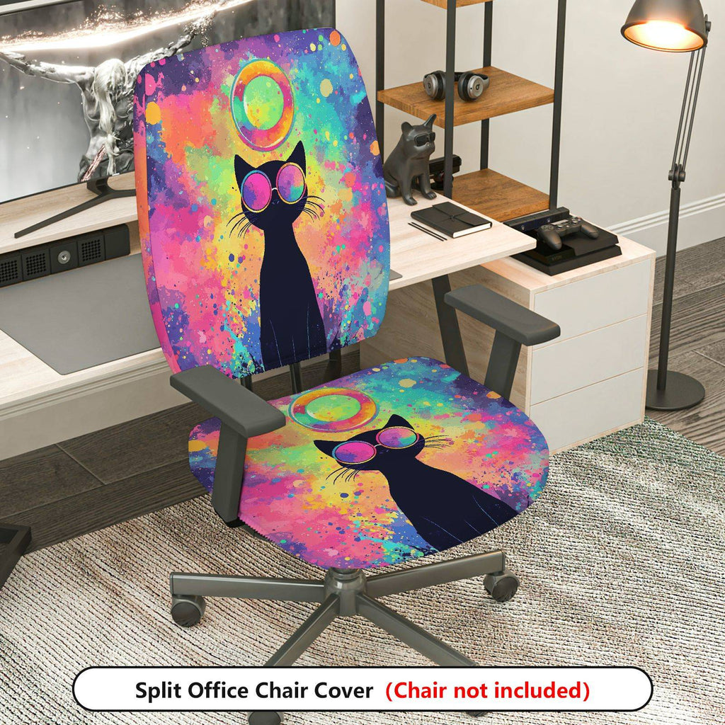 2-Piece Colorful Cat Funky Artistic Stylish  Computer Chair Cover Set, Seat and Backrest
