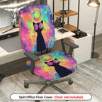 2-Piece Colorful Cat Funky Artistic Stylish  Computer Chair Cover Set, Seat and Backrest