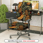 2-Piece Christmas Pinecone Festive Leaf Holiday Seasonal  Computer Chair Cover Set, Seat and Backrest