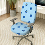 2-Piece Blue Flower Pattern Decorative  Computer Chair Cover Set, Seat and Backrest