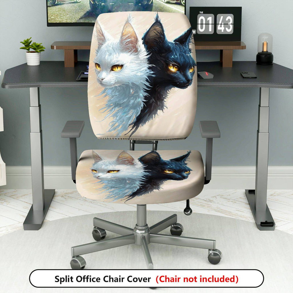 2-Piece Artistic Dual Cats Ink Painting Stylish Modern Unique  Computer Chair Cover Set, Seat and Backrest