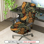 2-Piece Christmas Pinecone Festive Leaf Holiday Seasonal  Computer Chair Cover Set, Seat and Backrest