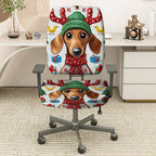 2-Piece Christmas Reindeer Dog Green Hat Festive Gift  Computer Chair Cover Set, Seat and Backrest
