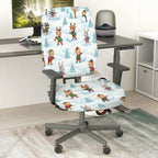 2-Piece Christmas Snowman Elk Rabbit Forest  Computer Chair Cover Set, Seat and Backrest