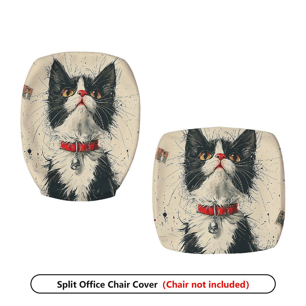 2-Piece Cat Art Vintage Unique Stylish Fun  Computer Chair Cover Set, Seat and Backrest