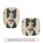 2-Piece Cat Art Vintage Unique Stylish Fun  Computer Chair Cover Set, Seat and Backrest