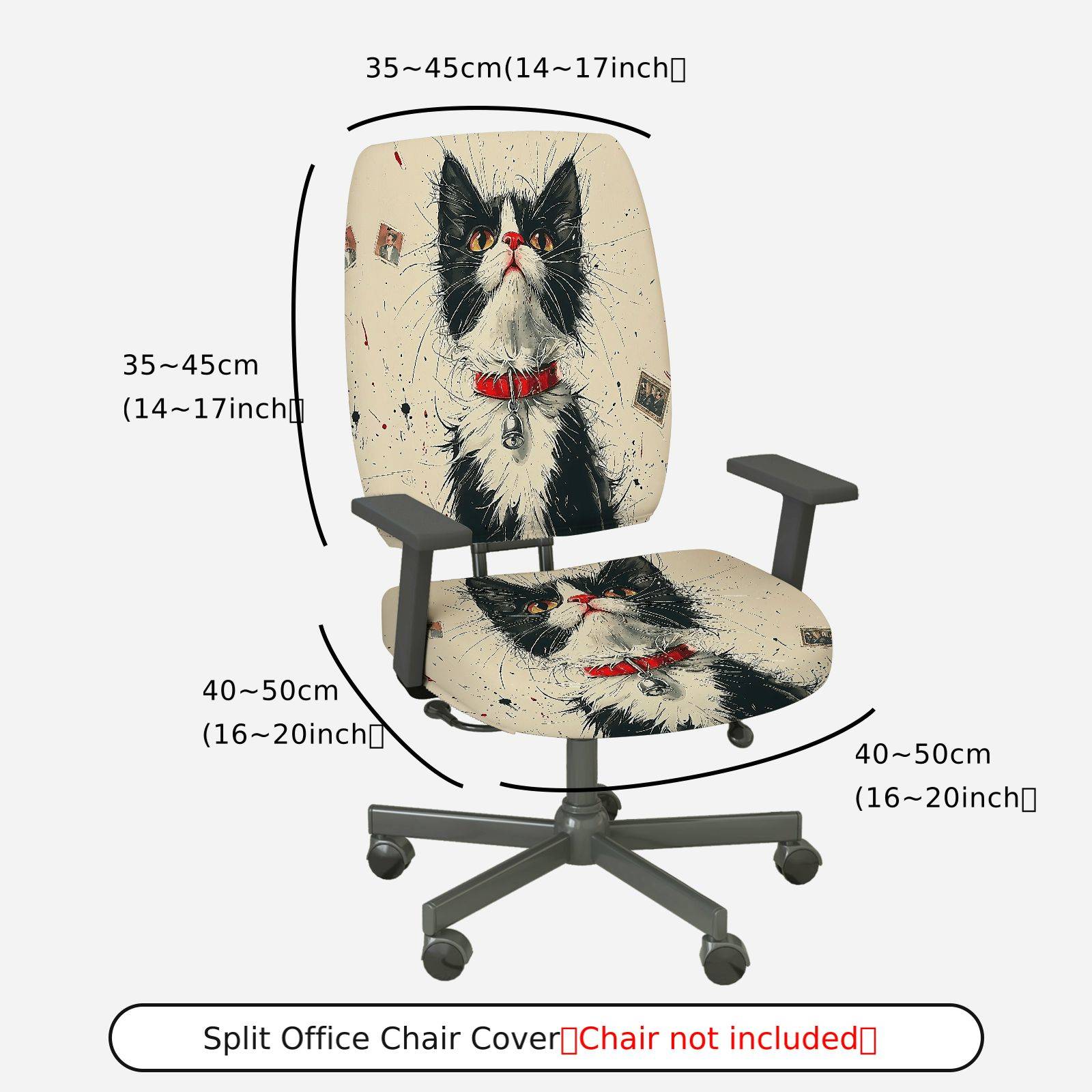2-Piece Cat Art Vintage Unique Stylish Fun  Computer Chair Cover Set, Seat and Backrest